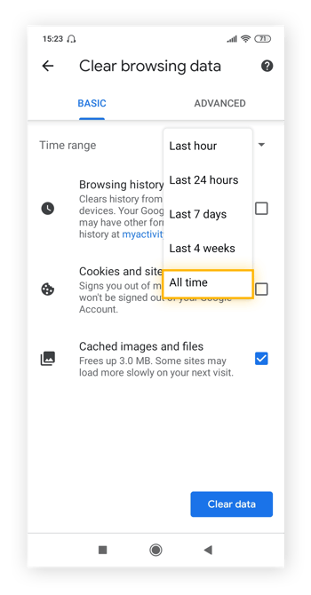 Clear browser history online on android